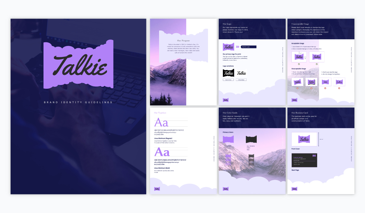 A purple brand guidelines template available in Visme.