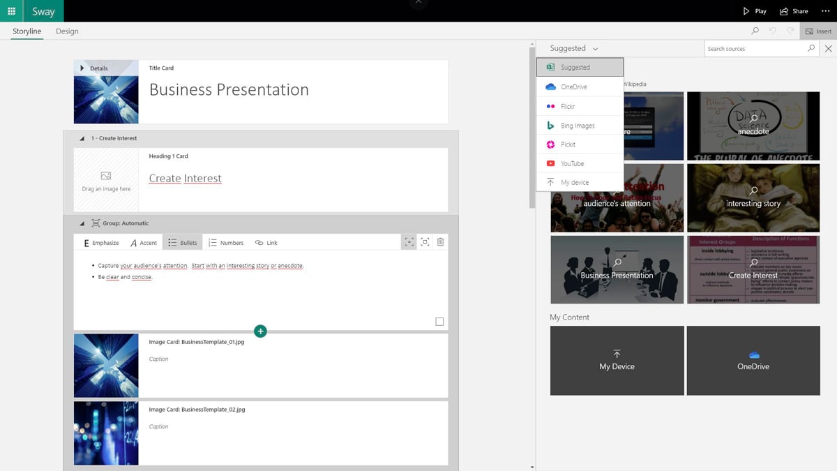 best presentation software - sway graphic library