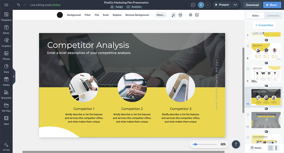 A screenshot of a presentation slide able to be customized in Visme's editor.