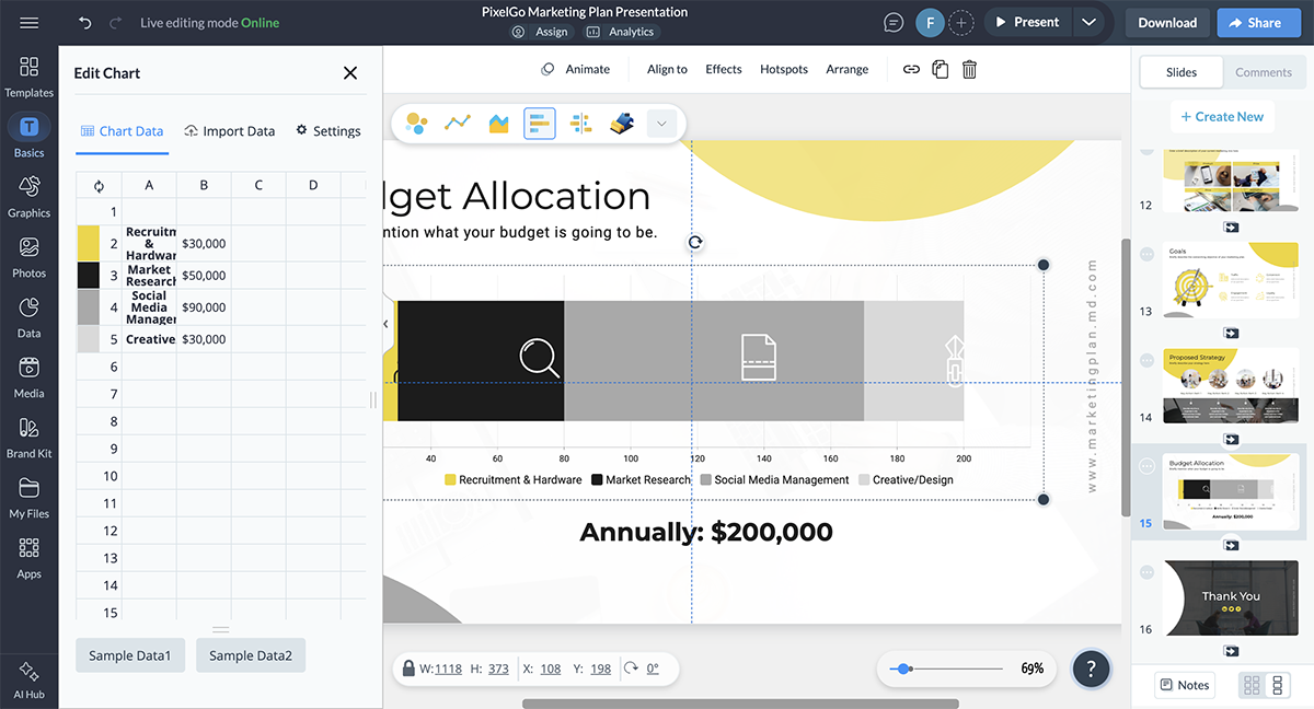 A screenshot of the graph engine inside of Visme's design editor.
