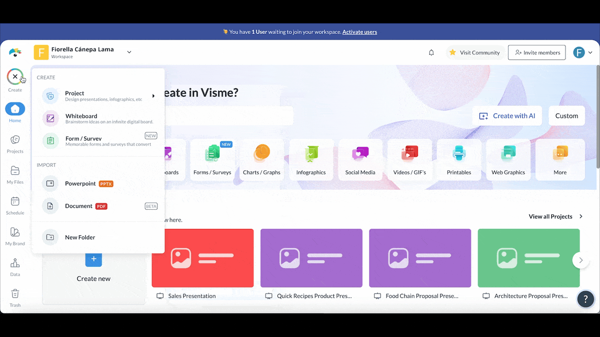 A GIF of how Visme's AI presentation maker works