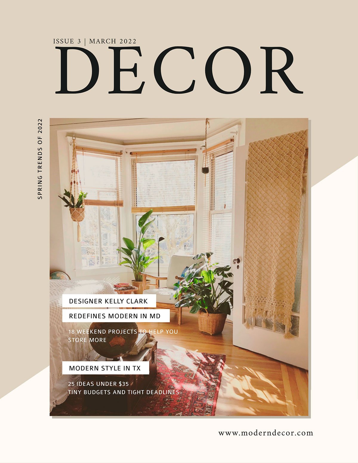 An example of a magazine cover template from Visme that uses a stock photo of a home interior at the front.