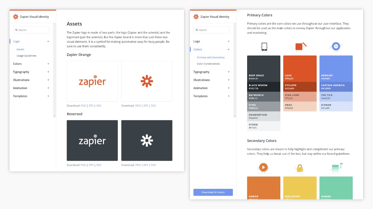 A screenshot of Zapier's brand guidelines.