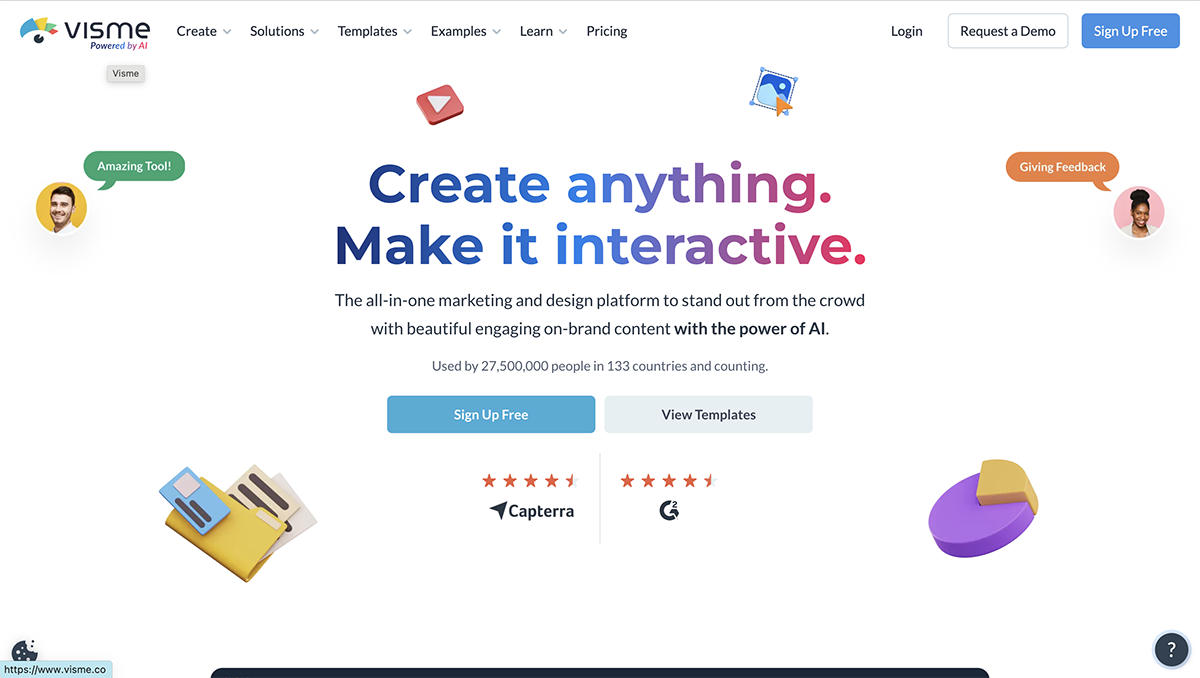 Lucidchart Alternatives - a screenshot of Visme home page