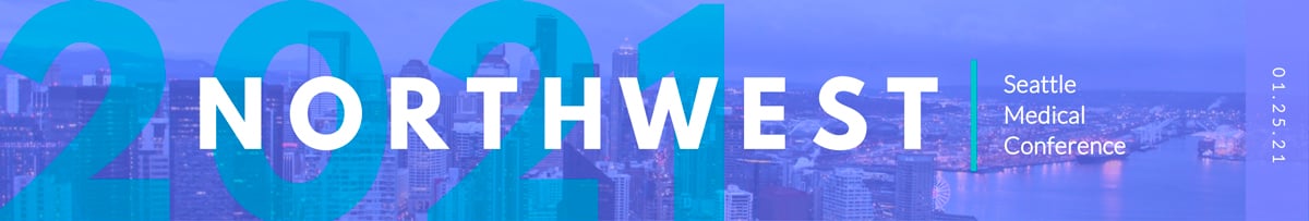 A blue and purple LinkedIn header template available in Visme.