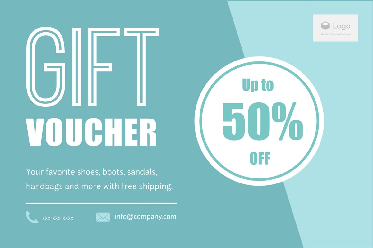 A 50% off gift voucher template available in Visme.