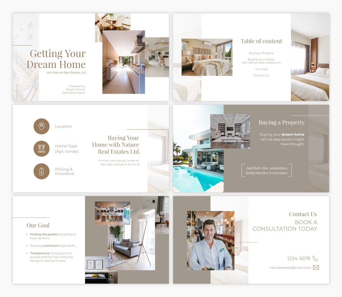 A real estate presentation template using the font Playfair Display.