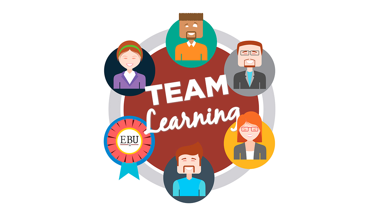 An illustration of a team surrounding text that says, "Team Learning."