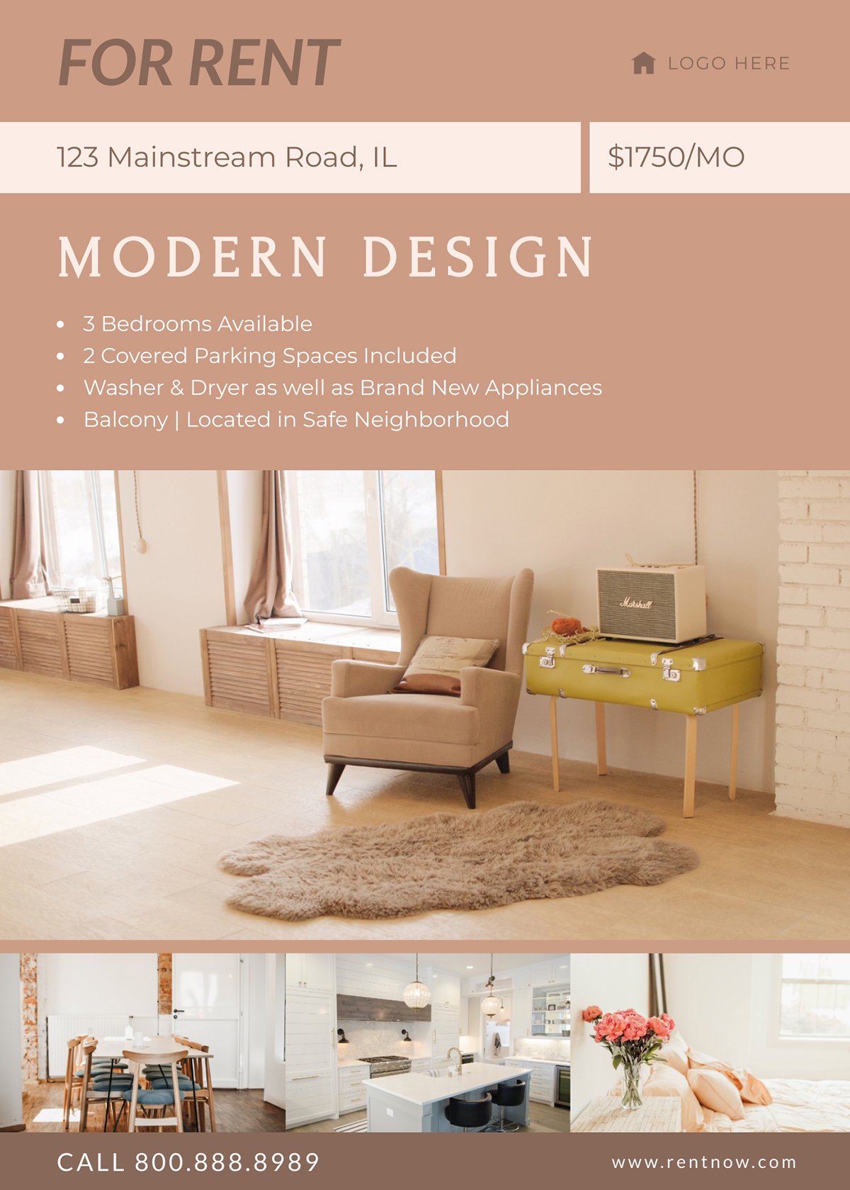 An apartment for rent flyer template available in Visme.