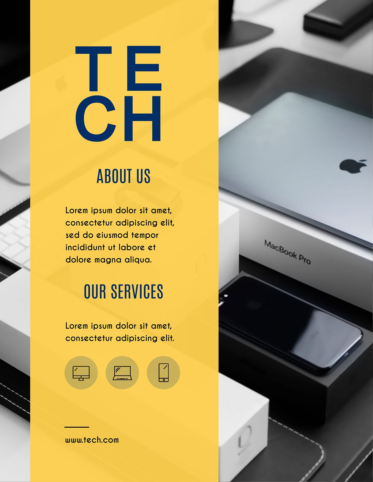 A blue and yellow flyer template available in Visme.