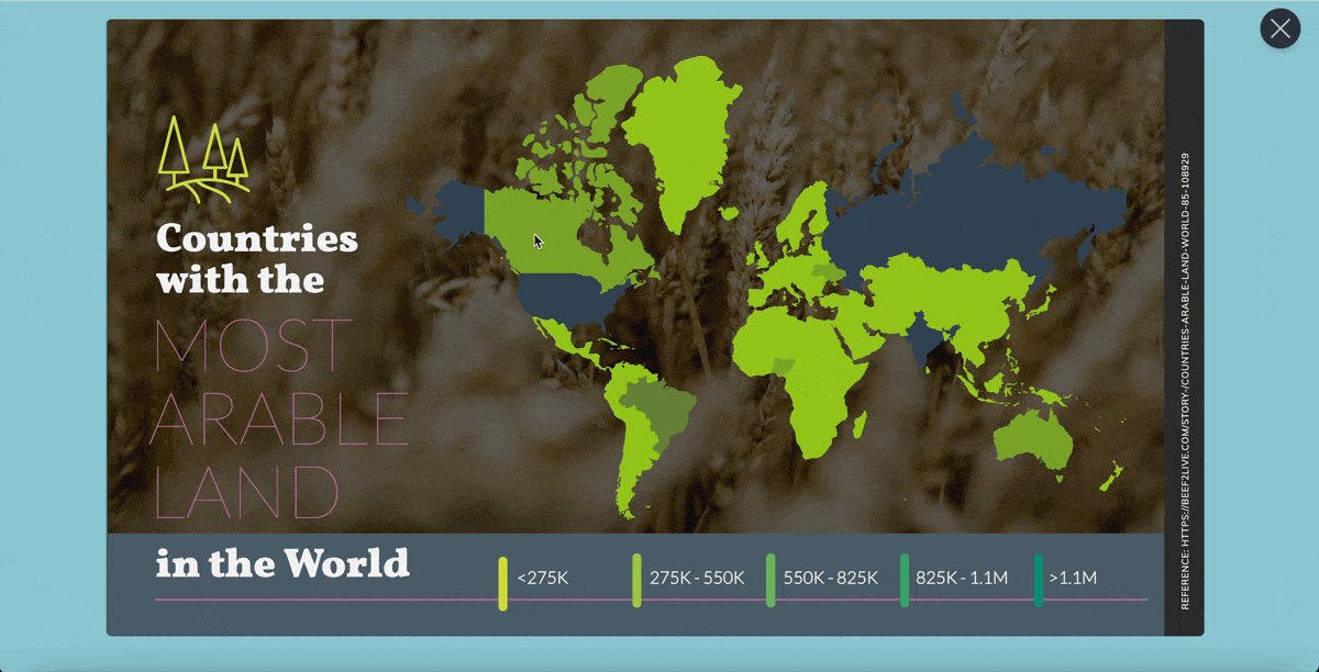 a choropleth map showing the world’s most arable areas