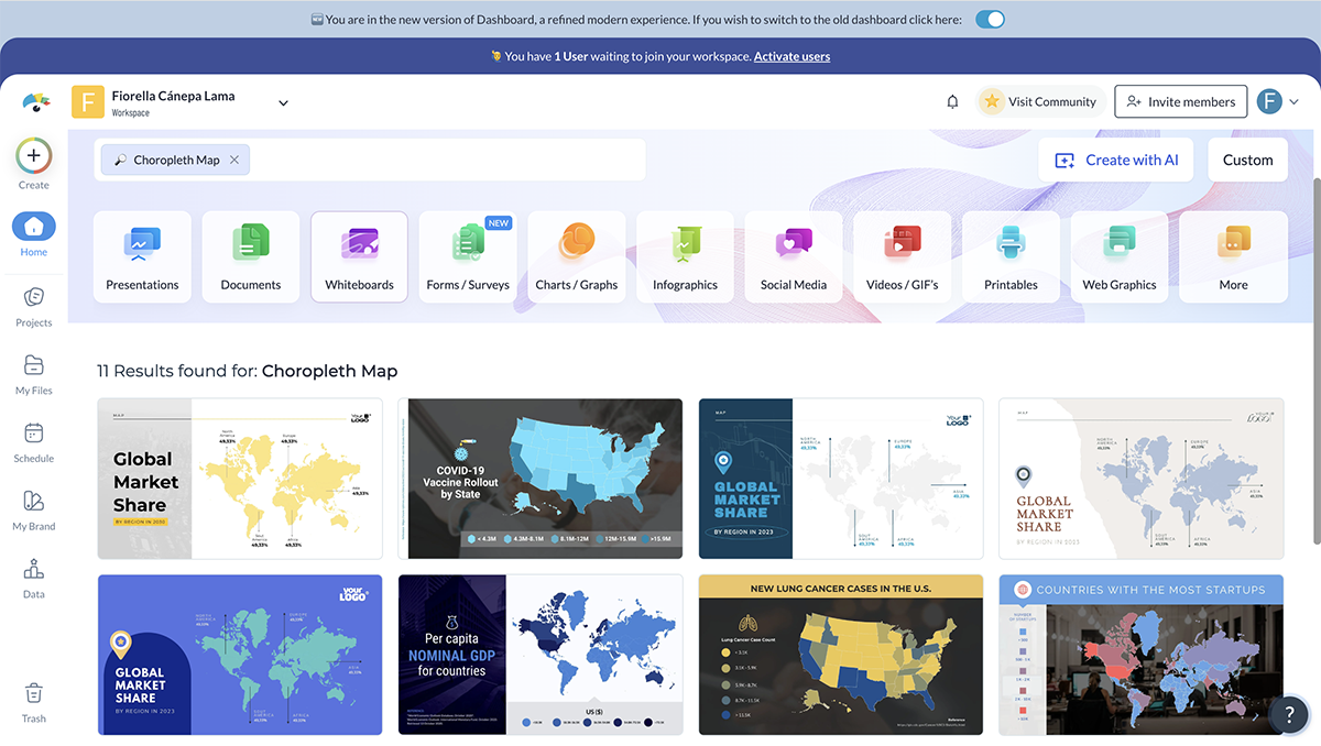 Visme dashboard - select your choropleth template