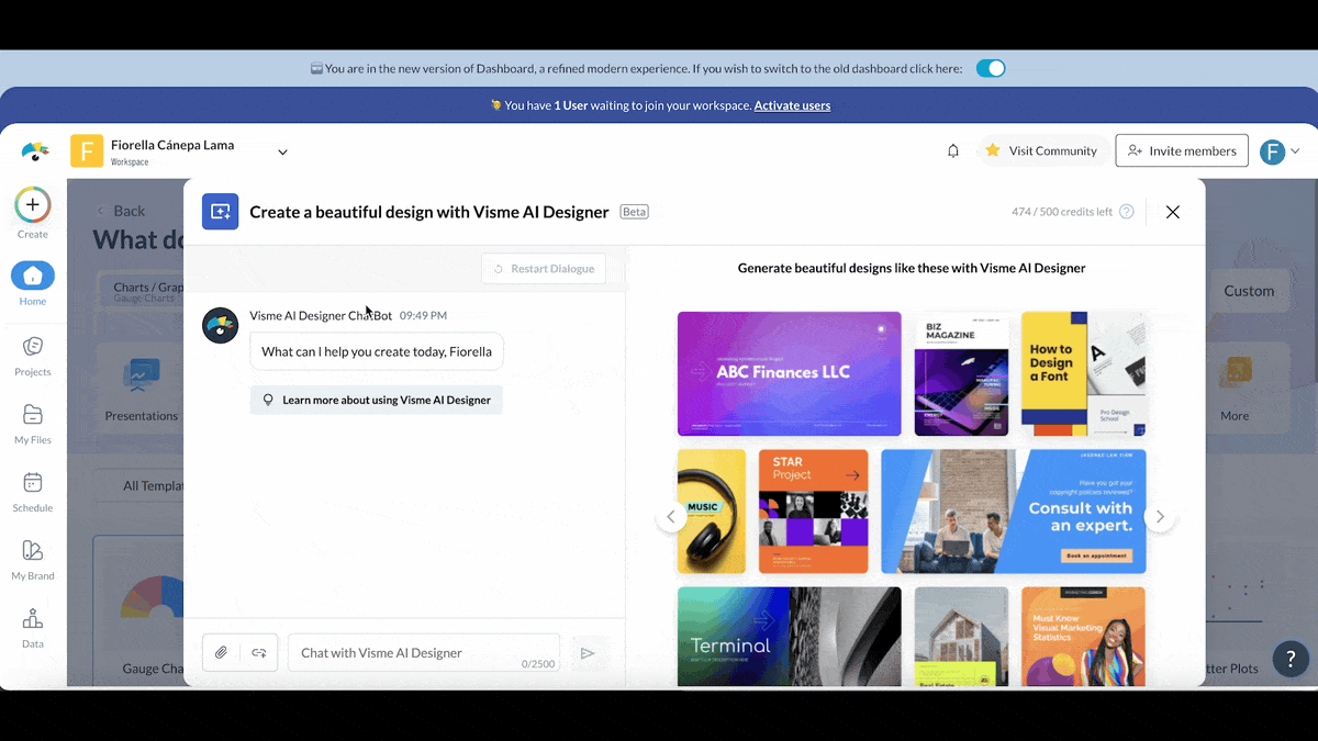 a GIF of Visme's AI chart generator
