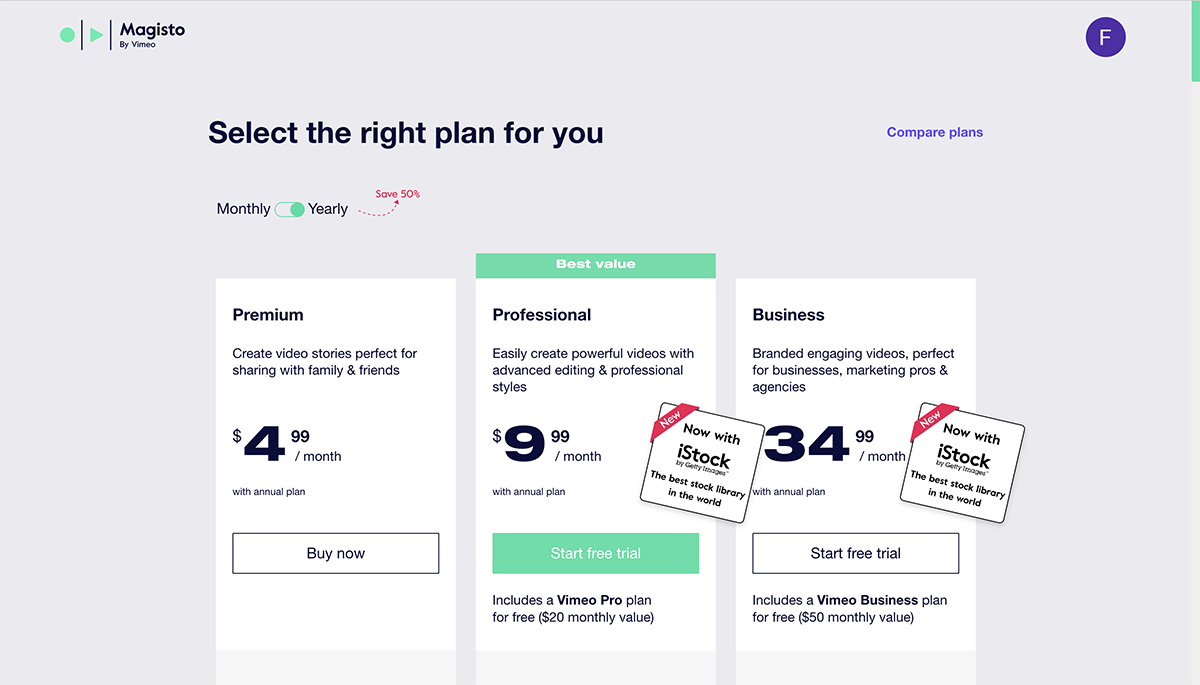 Best Free Video Editing Software - Magisto pricing