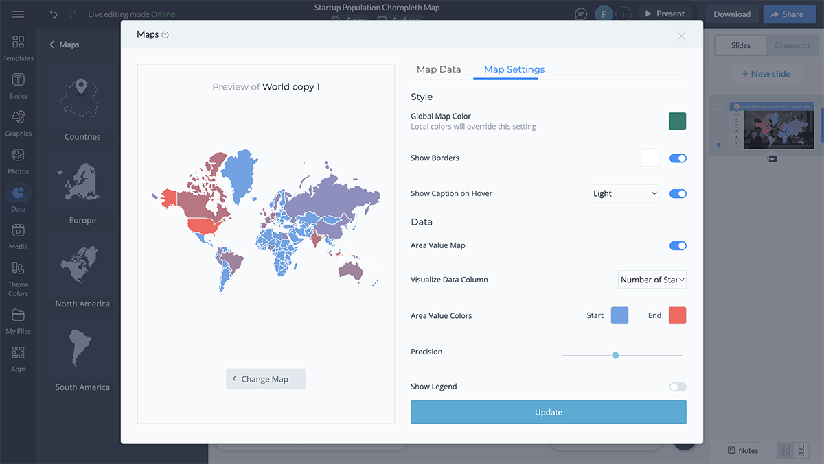 Select countries from the map