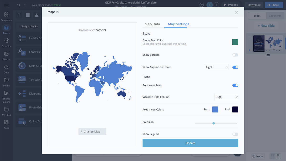 Choose if you want to display regional boundaries in the map.