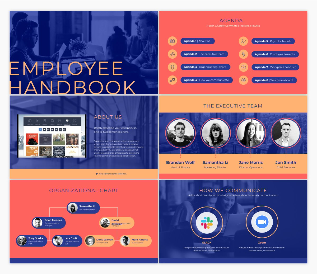 An employee handbook presentation template available in Visme.