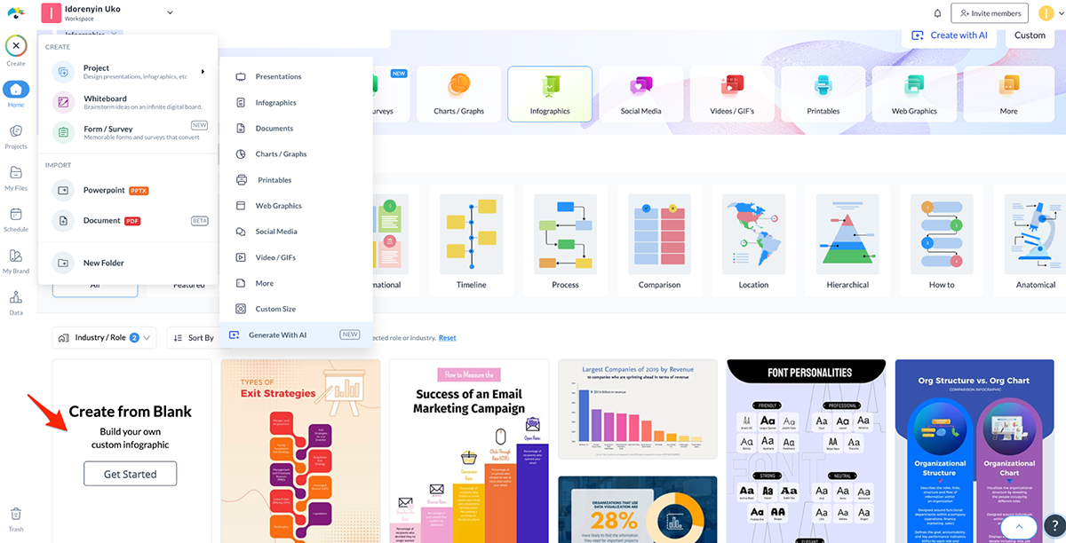 A blank timeline canvas in Visme's editor.