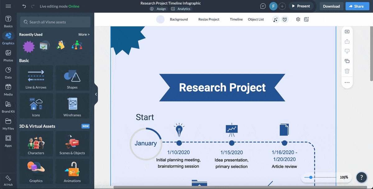 Adding interactivity to a timeline template.
