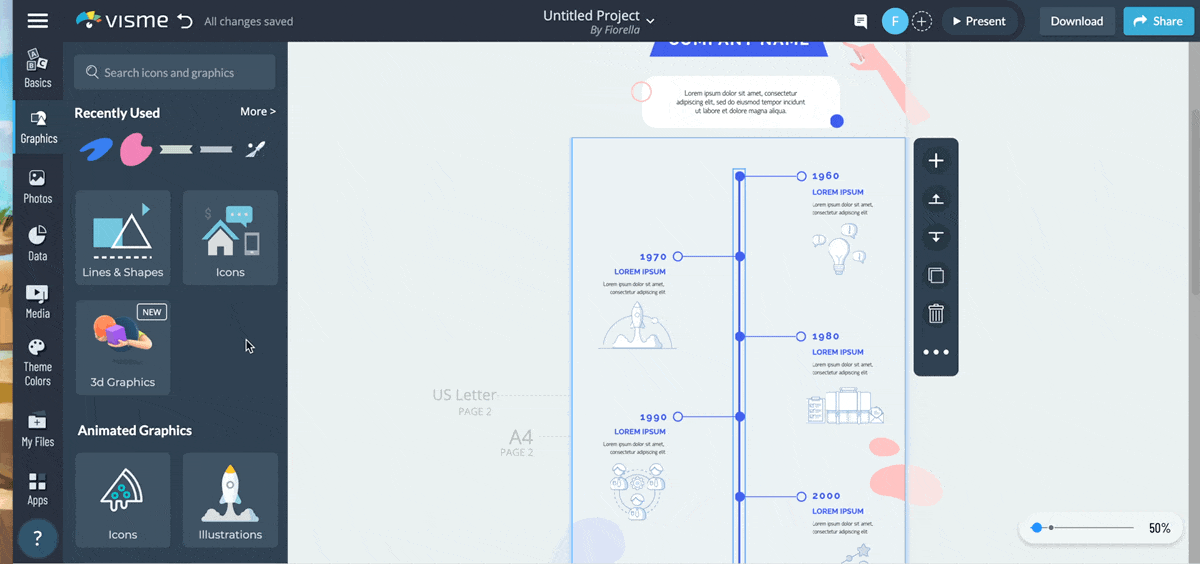 Adding a background design to a timeline template.