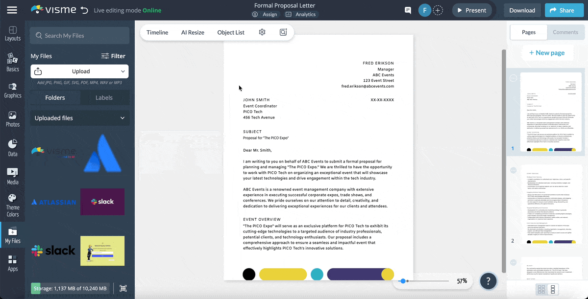 A GIF demonstrating how to add your logo and brand colors into your letterhead.