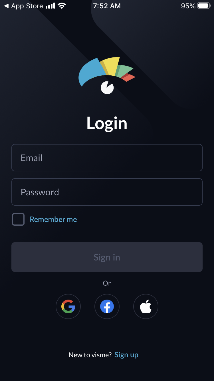 signup or log into Visme app