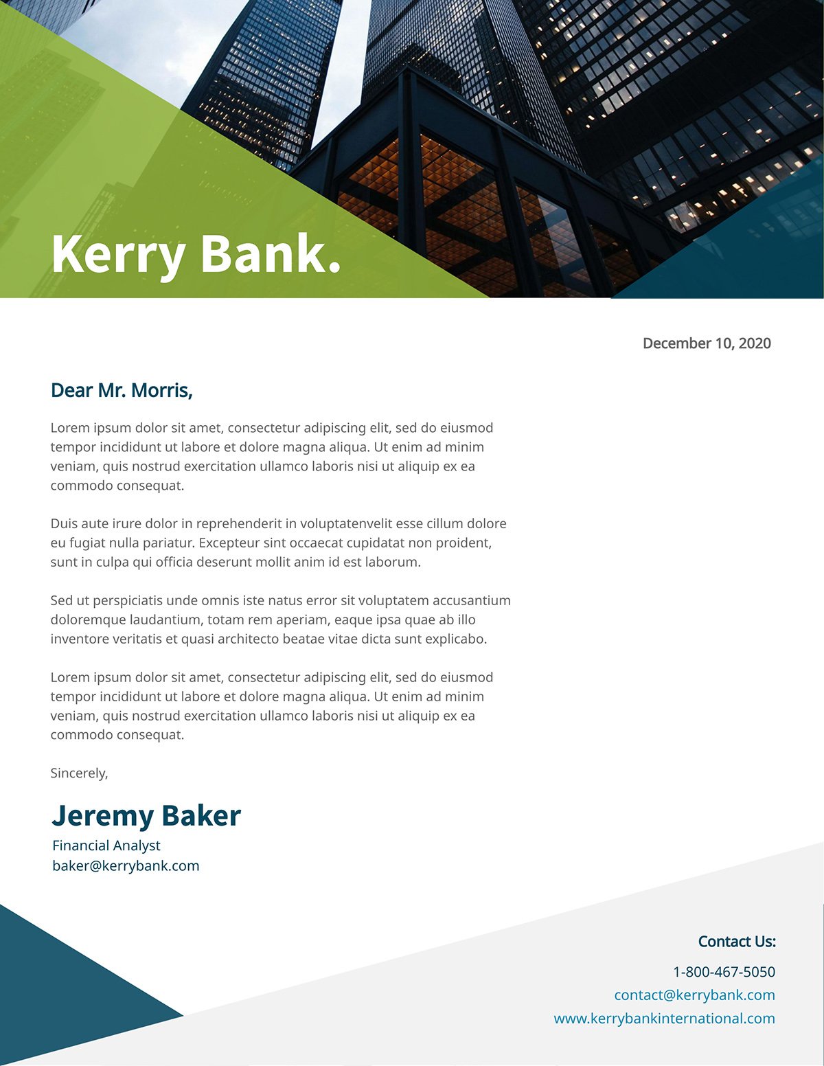 A banking letterhead template available to customize in Visme.