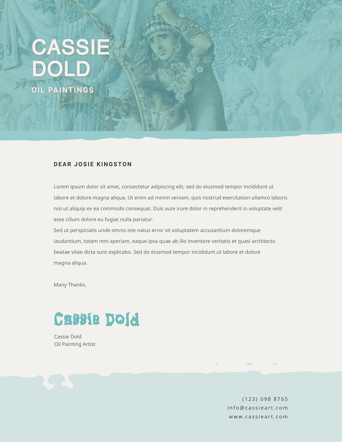 A fine artist letterhead template available to customize in Visme.