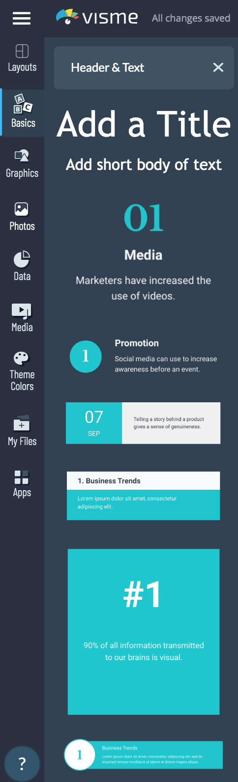 Premade text options available to use in Visme.