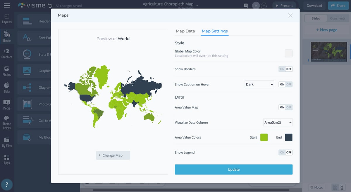 A screenshot of the map feature in Visme's editor.