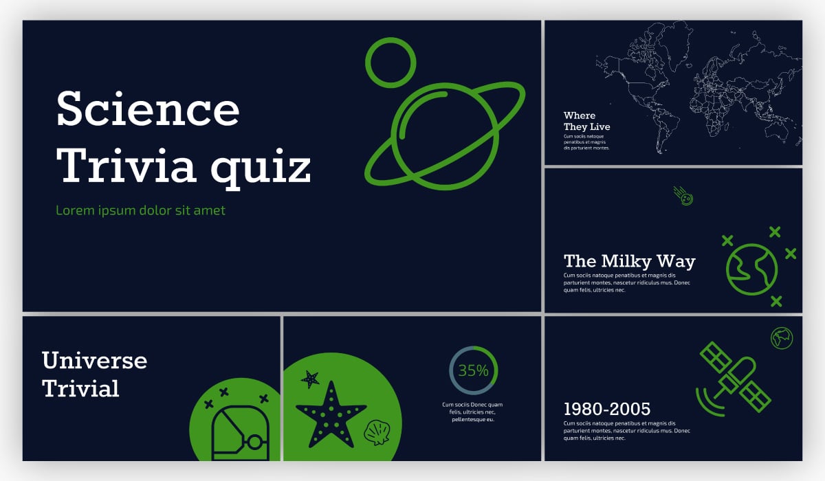 A science trivia presentation template that can be used as a presentation aid.