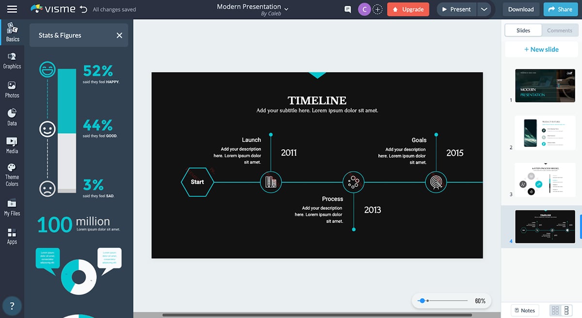 A timeline slide that can be used as a presentation aid.