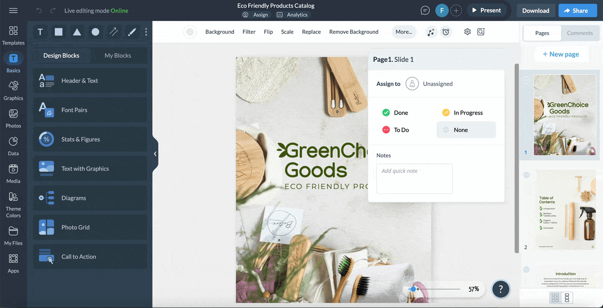 product catalog - how Visme collaboration tool works