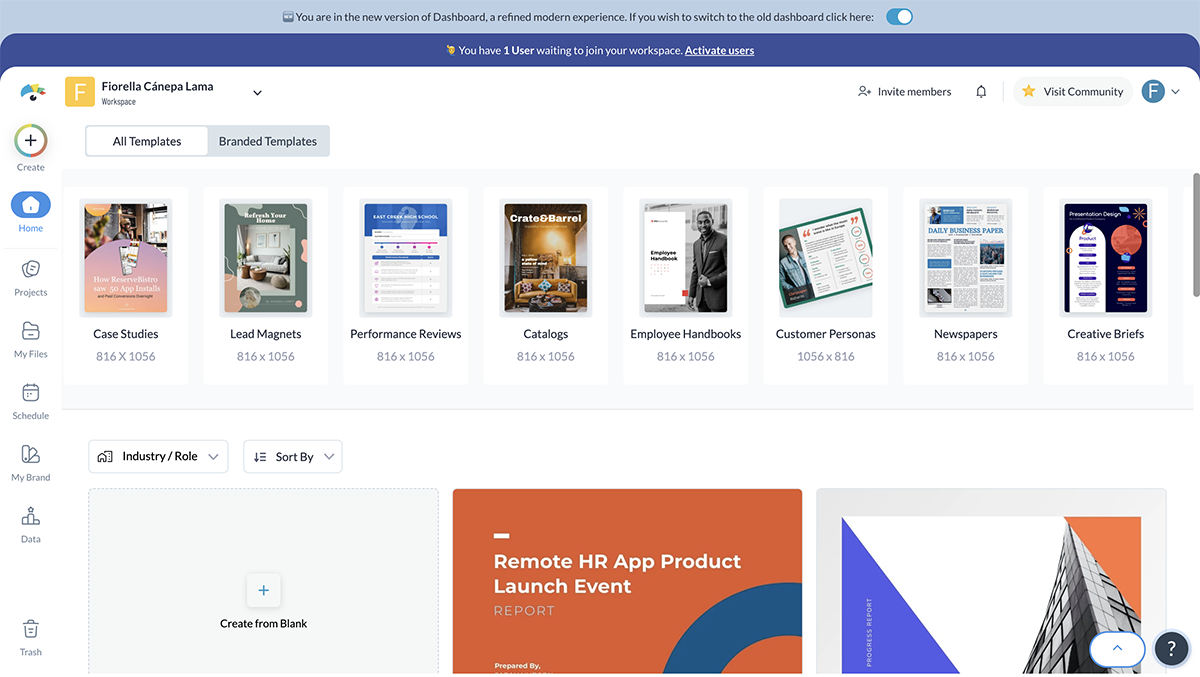 A screenshot of Visme's product catalog templates library.