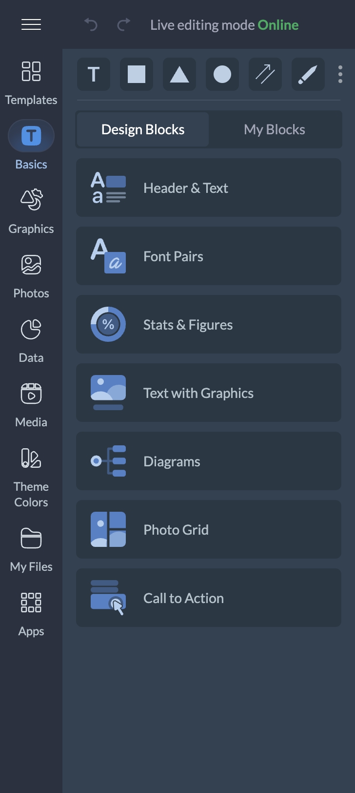 A screenshot of the graphic assets available to users in Visme's editor.