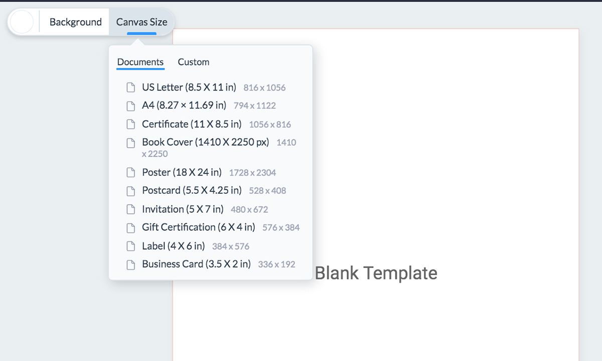 How to change canvas size in Visme's editor.