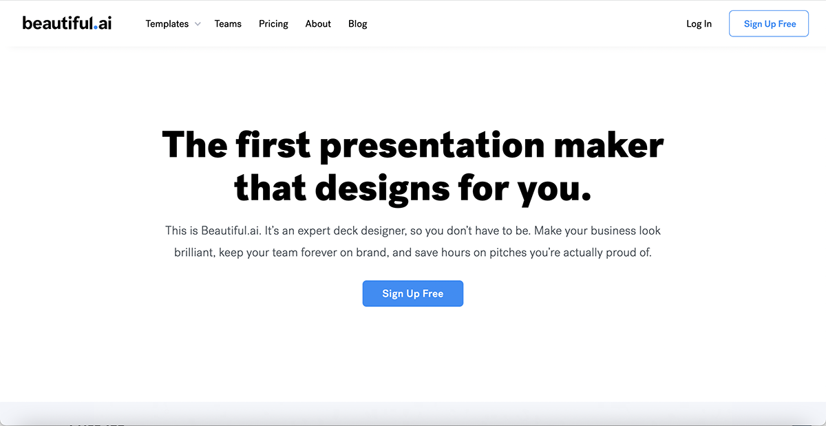 A screenshot of the Beautiful.ai home page.