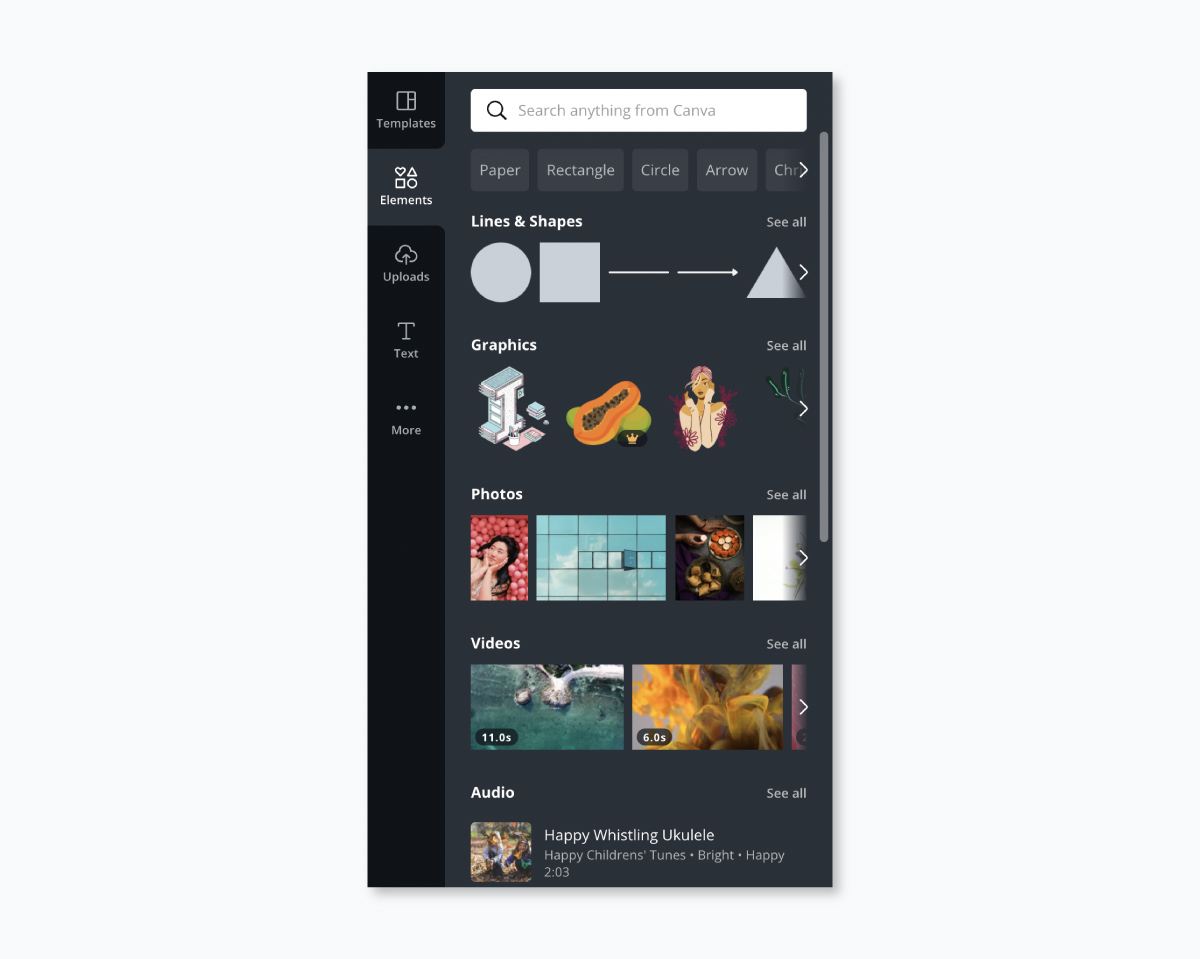 A screenshot of Canva's graphic assets.