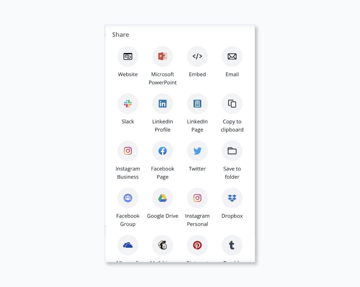 A screenshot showing sharing options in Canva.