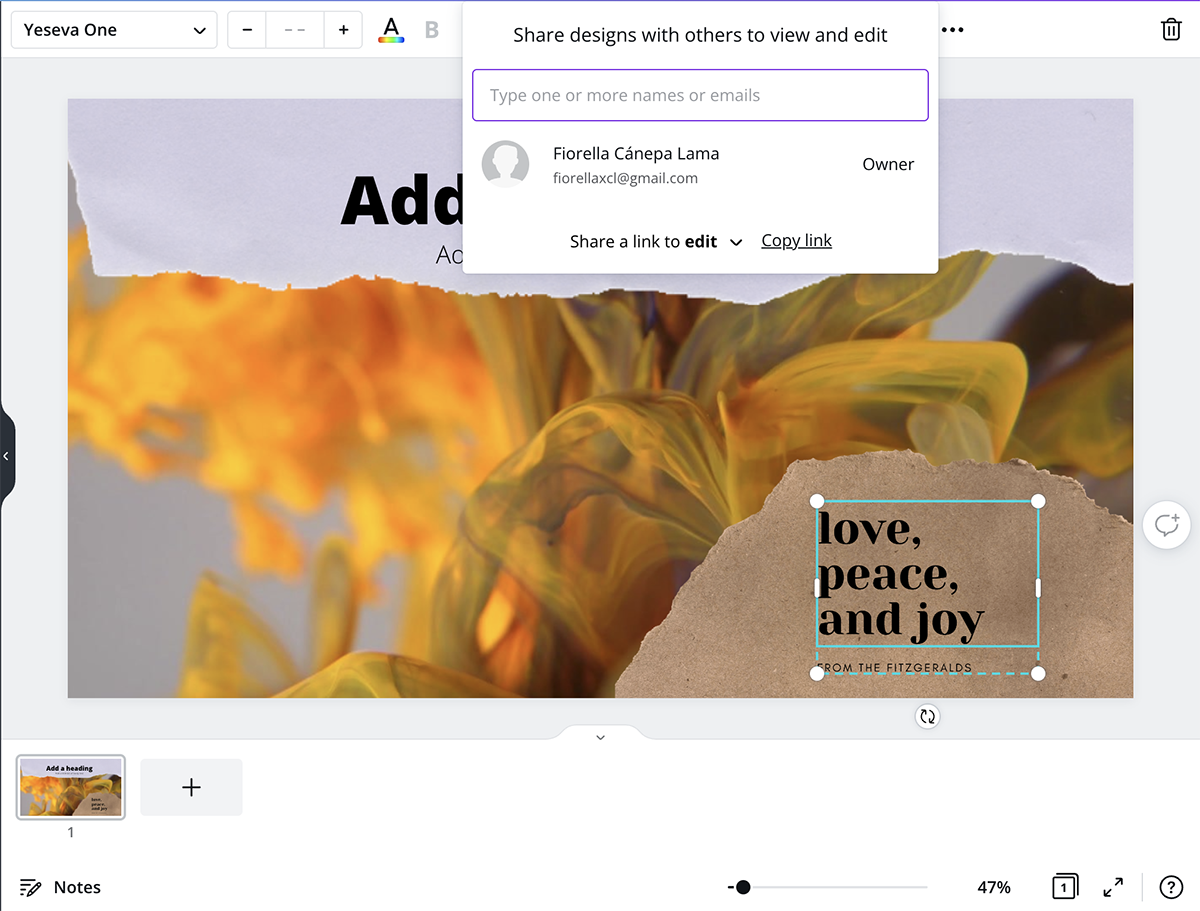A screenshot showing how to collaborate with team members in Canva.