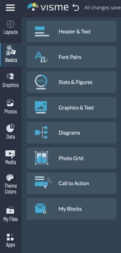 A screenshot of the graphic assets available to users in Visme's editor.