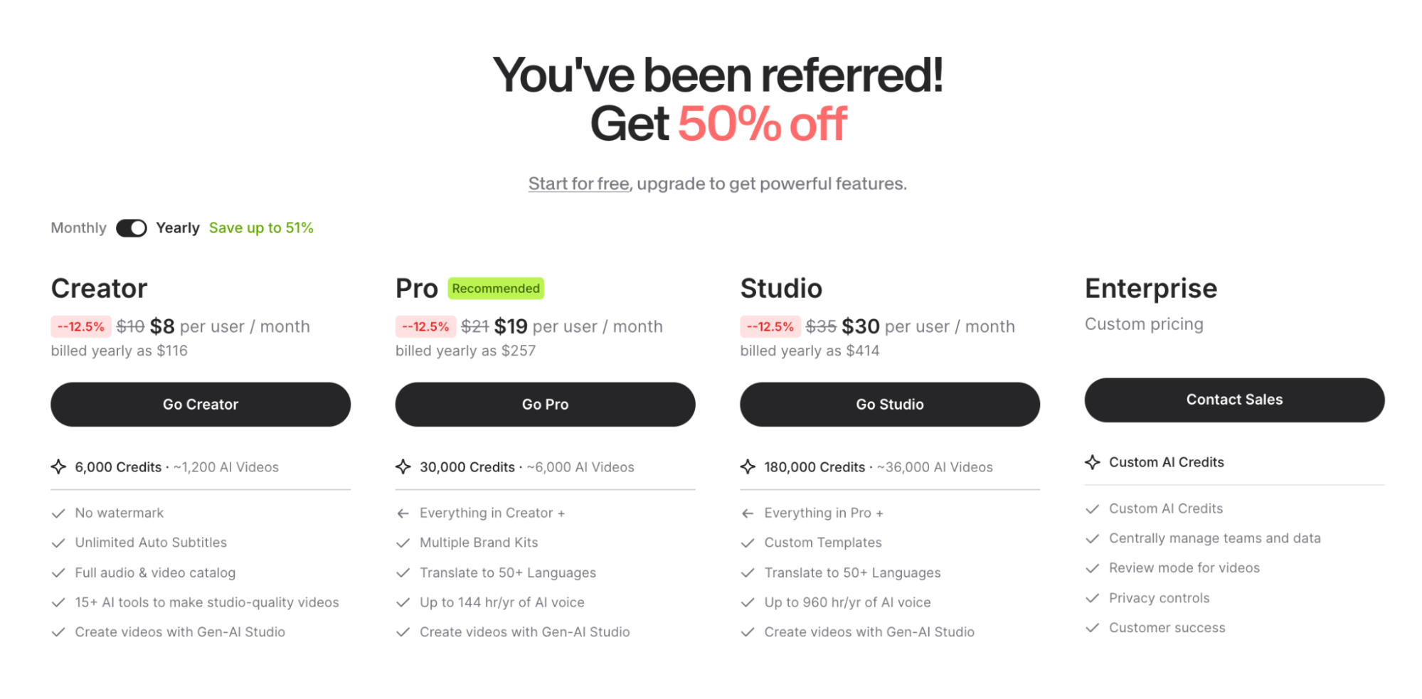 Veed Pricing Page - Best Lumen5 Alternative