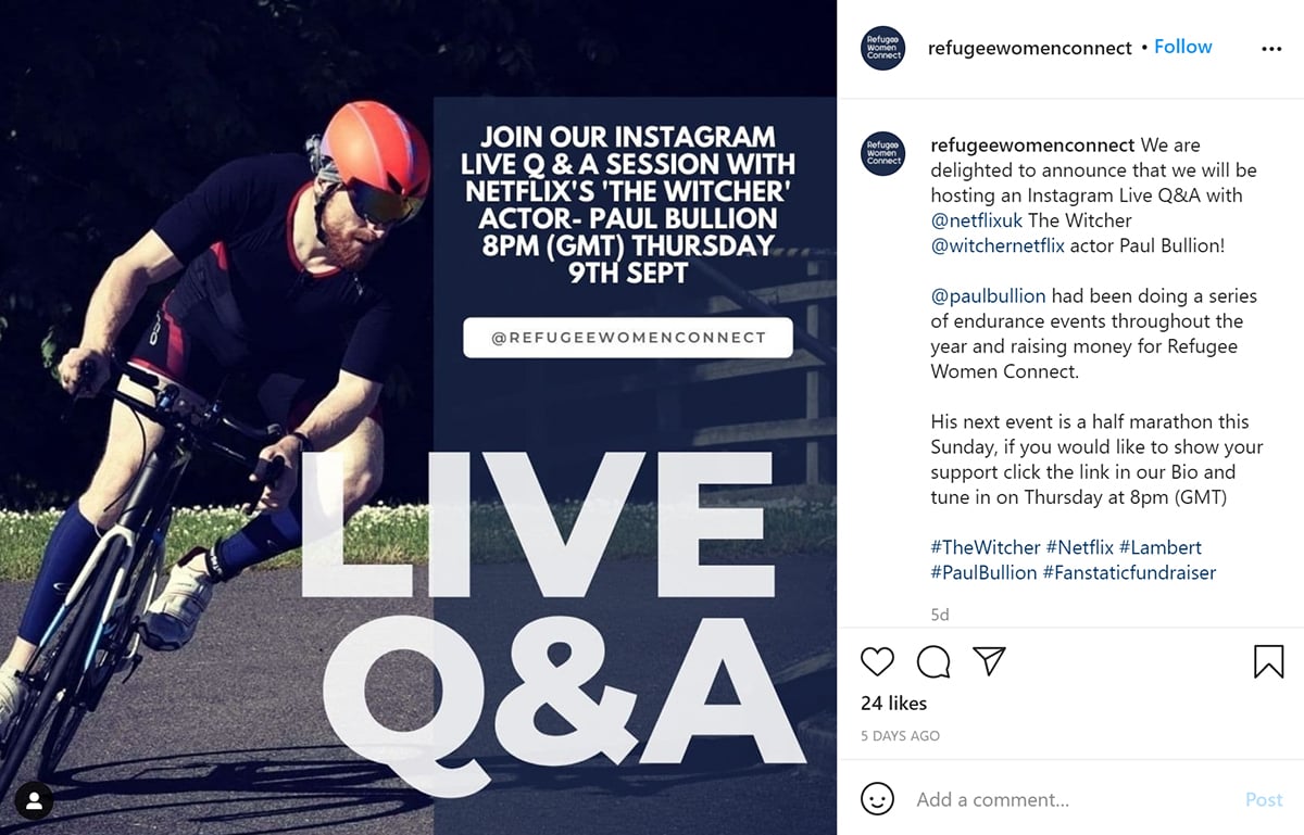 An Instagram post promoting a live Q&A.