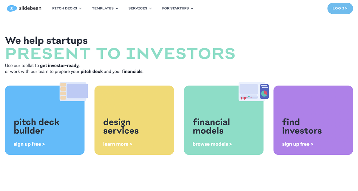 A screenshot of Slidebean's home page.