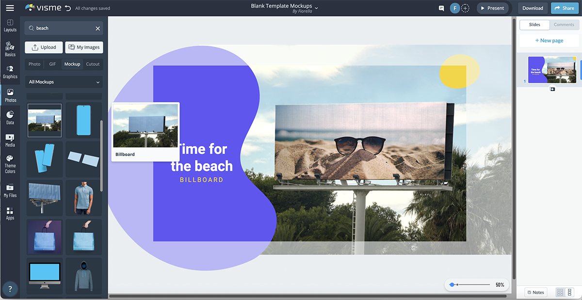 A billboard mockup template open in Visme's editor.