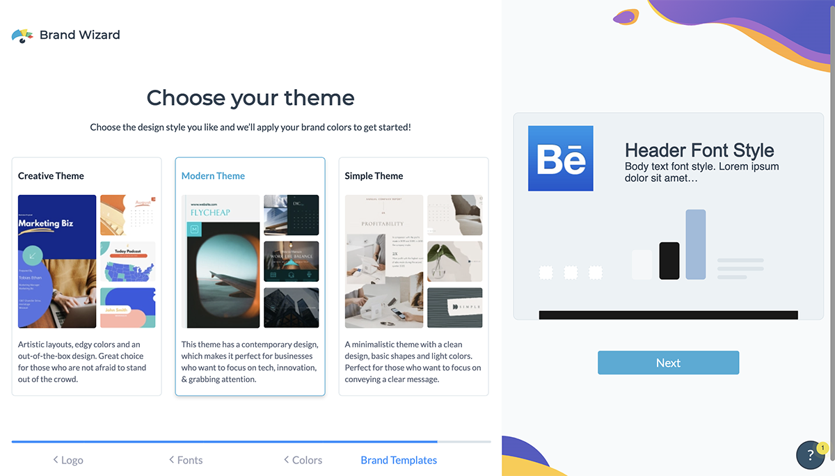 Select your branded templates theme.