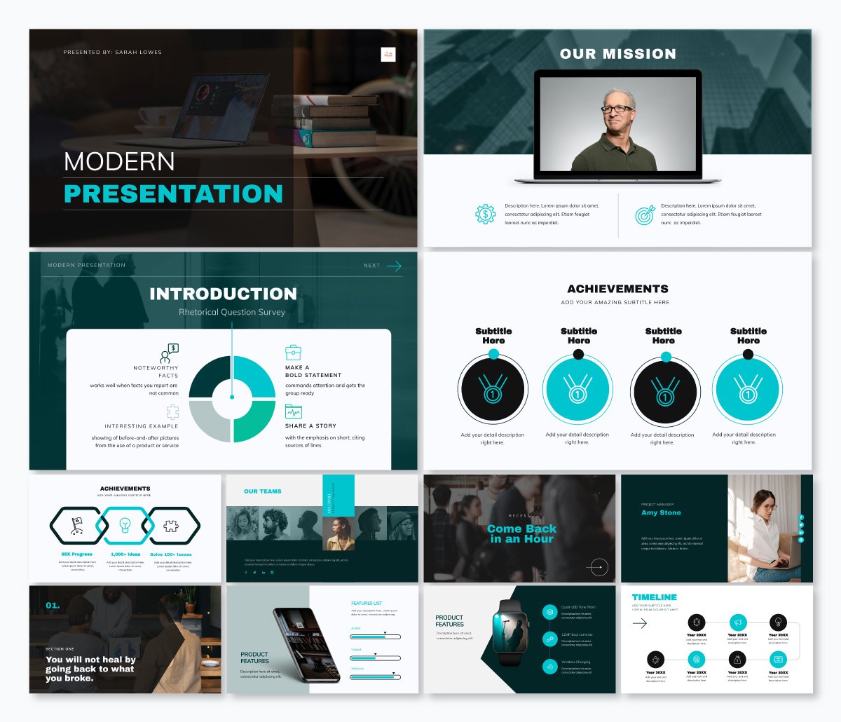 A modern presentation theme available in Visme.