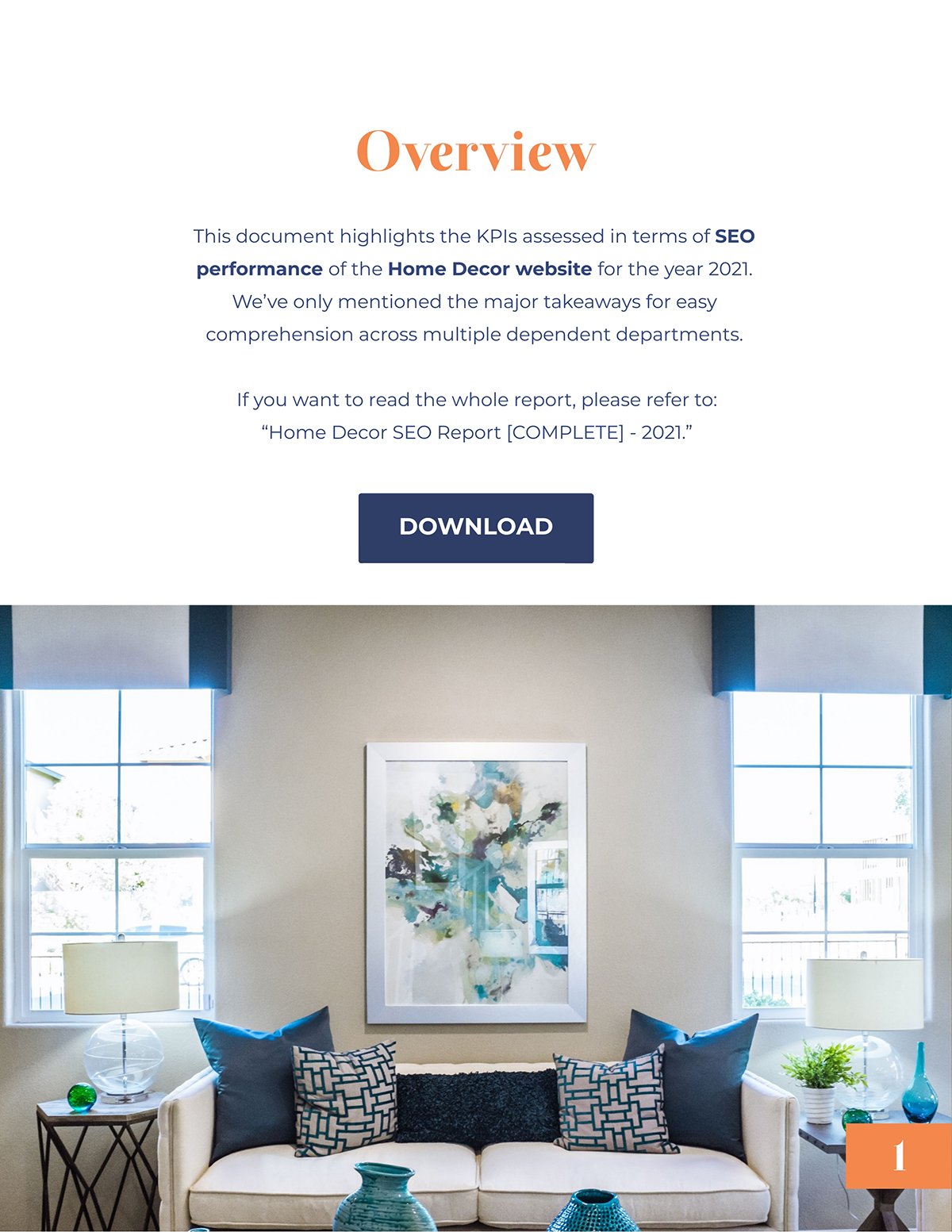 The overview page in an SEO report.