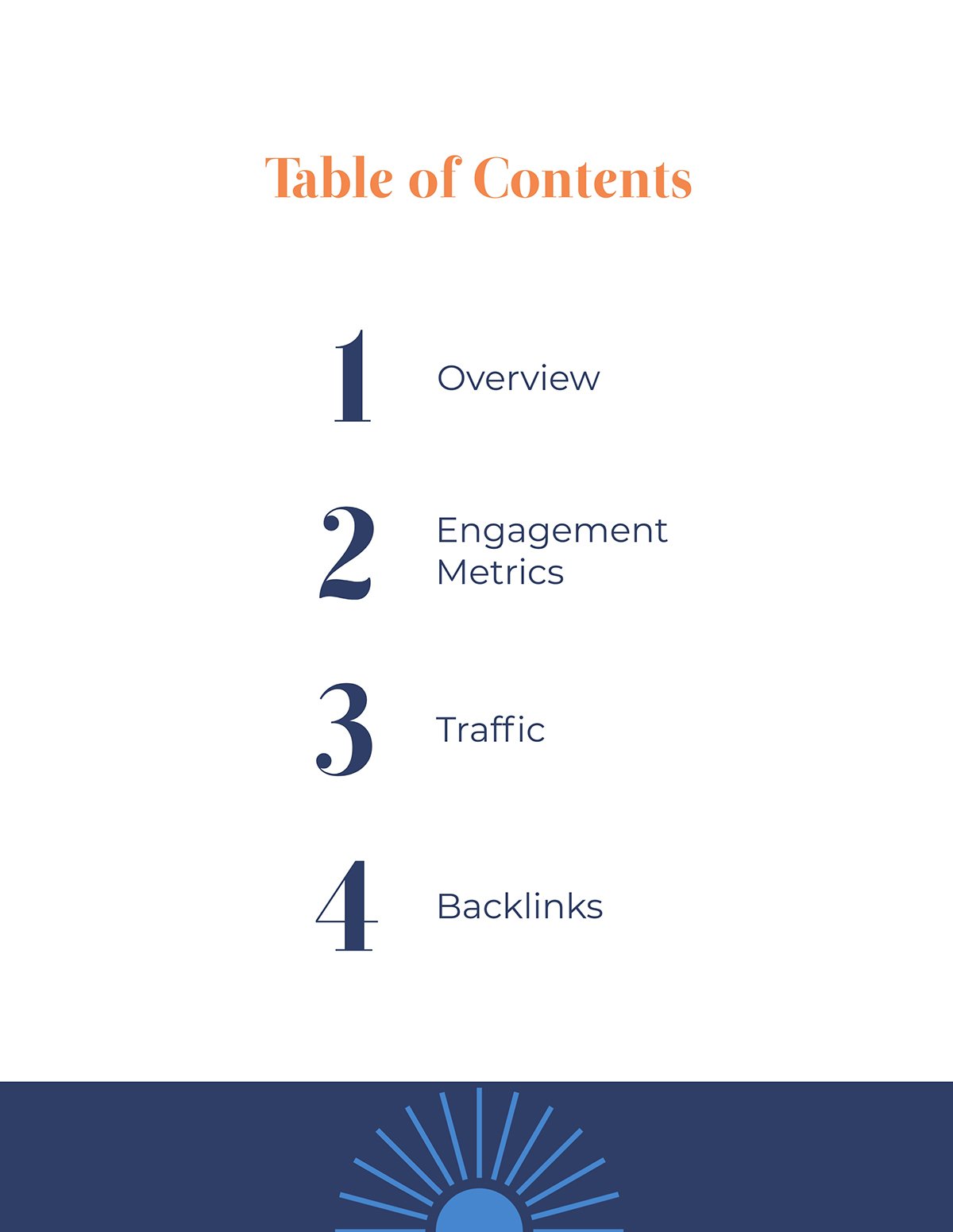 A table of contents page from an SEO report template.