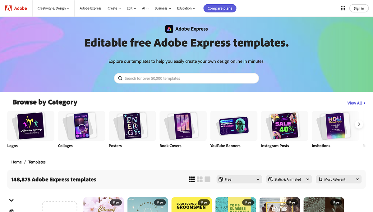 canva vs adobe express - Adobe templates